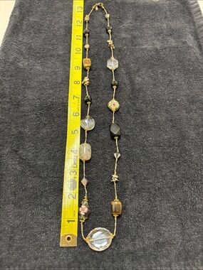 Premier Designs Gold-Tone Multi-Bead Necklace with Pink Floral and Clear Accents